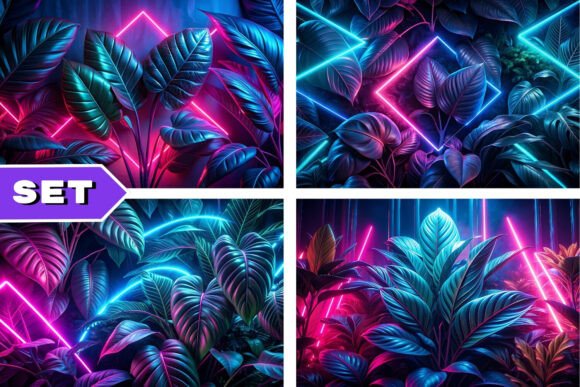 Download 8 Radiant Neon Leaves Background - Premium Bundle